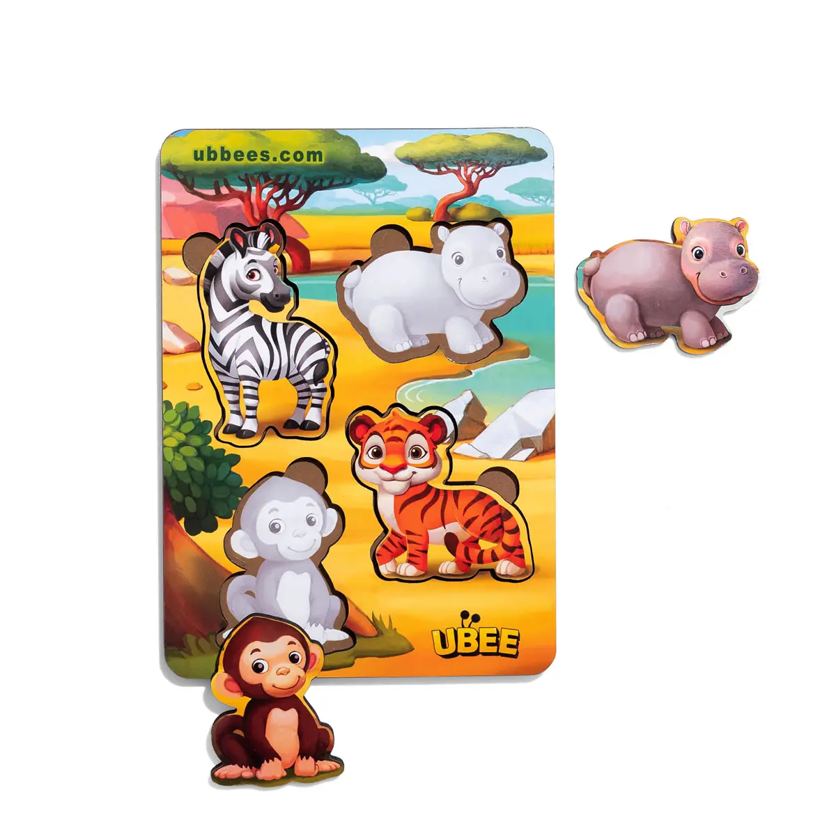 Дерев'яні пазли-вкладки "Тварини Африки - 1" (фон з підказкою)