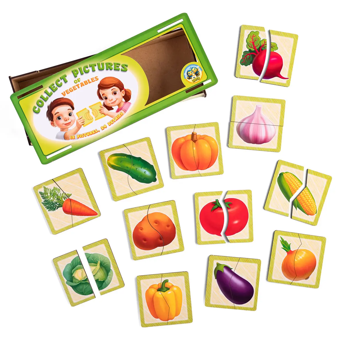 Дерев'яний пазл (рамка-вкладка) "Половинки. Овочі"