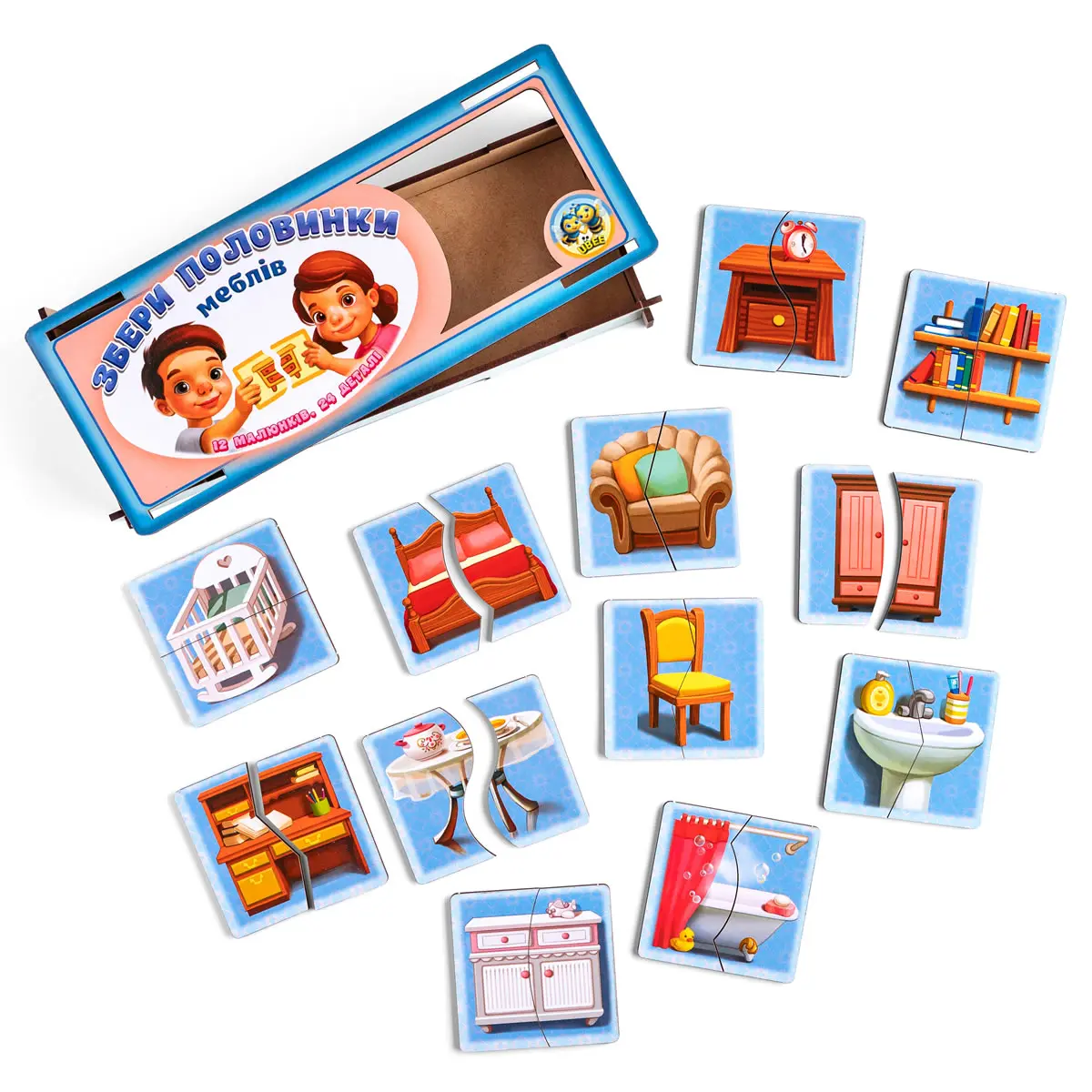 Дерев'яний пазл (рамка-вкладка) "Половинки. Меблі"