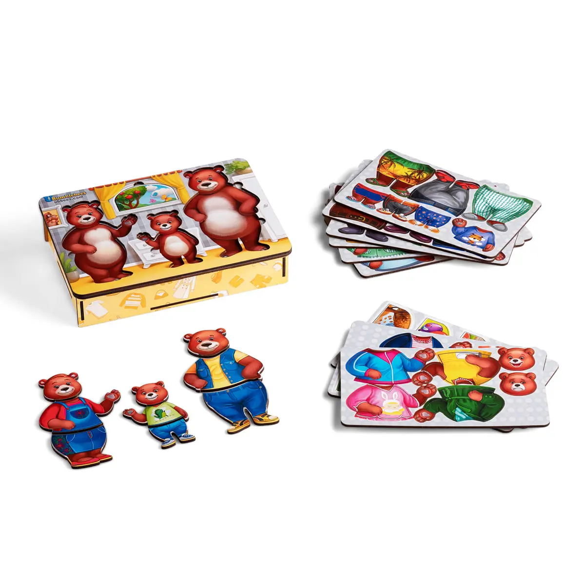 Дитяча розвиваюча гра "Одягни ведмедиків" (Дерев'яні пазли, вкладки в рамці)