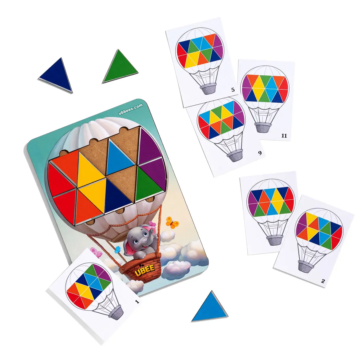 Дерев'яні дитячі пазли-вкладки Мозаїка "Слоненя на повітряній кулі"