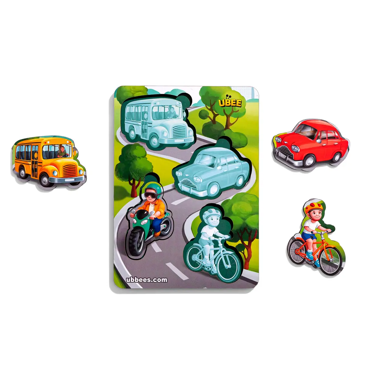 Дерев'яний пазл (рамки-вкладач) "Транспорт - 2" (фон із підказкою)