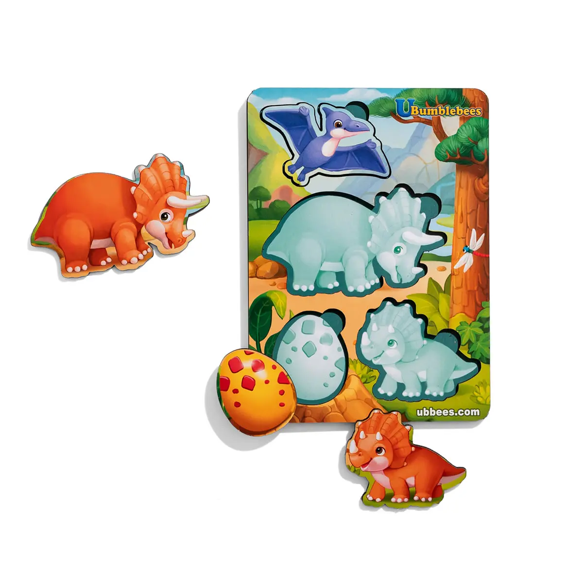 Дерев'яний пазл (рамки-вкладка) "Динозаври" (фон із підказкою)