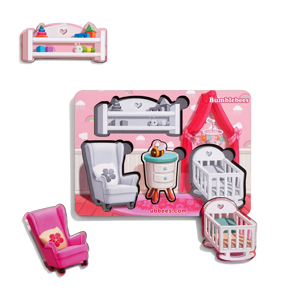 Дерев'яний пазл "Меблі-1" (фон з підказкою). Дитяча іграшка-розвивашка