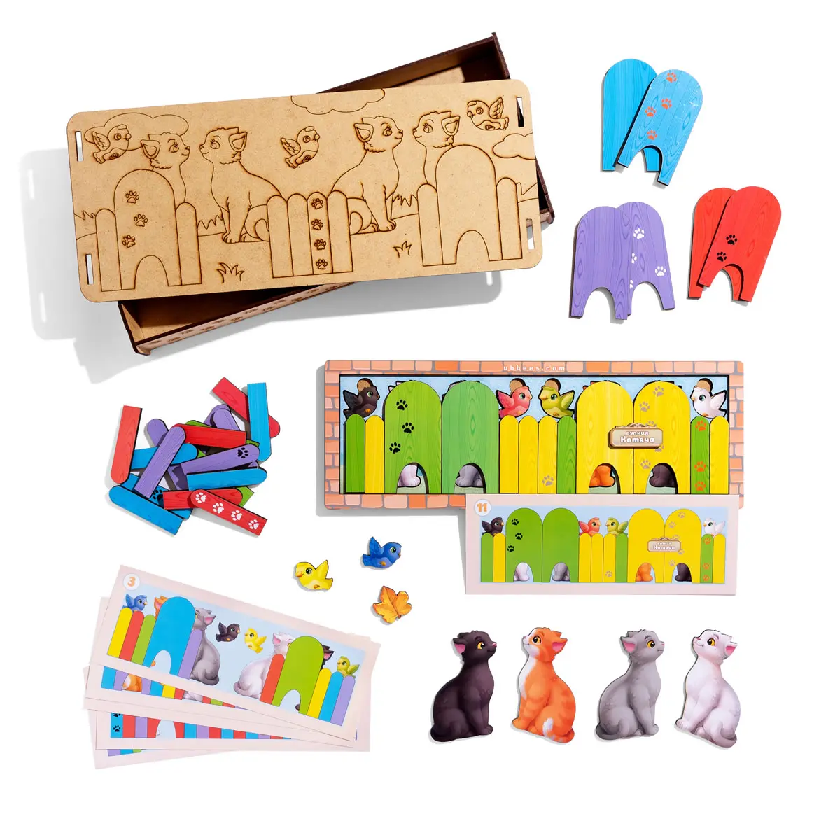 Дерев'яна розвиваюча гра для дітей з картками "Котики за парканом"
