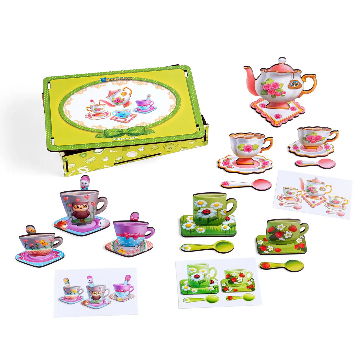 Дитяча розвиваюча гра "Веселе чаювання" (Дерев'яні пазли, вкладки в рамці) з картками