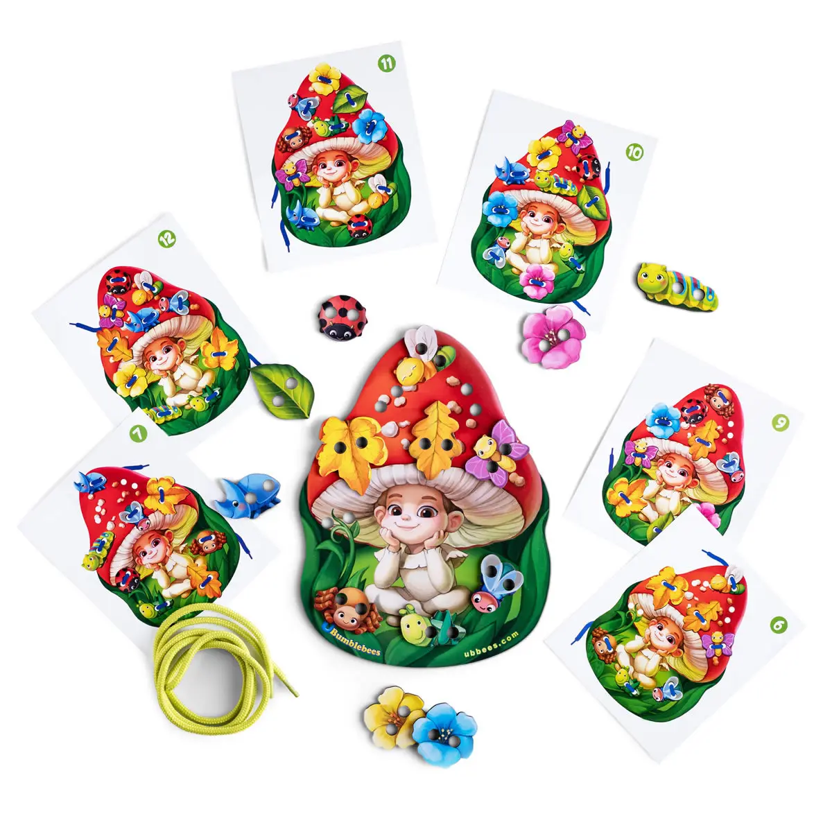 Дерев'яна розвиваюча гра для дітей - шнуровка "Мухоморчик"