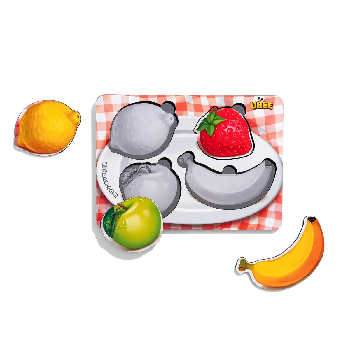 Дерев'яний пазл (рамки-вкладка) "Фрукти" (фон із підказкою)