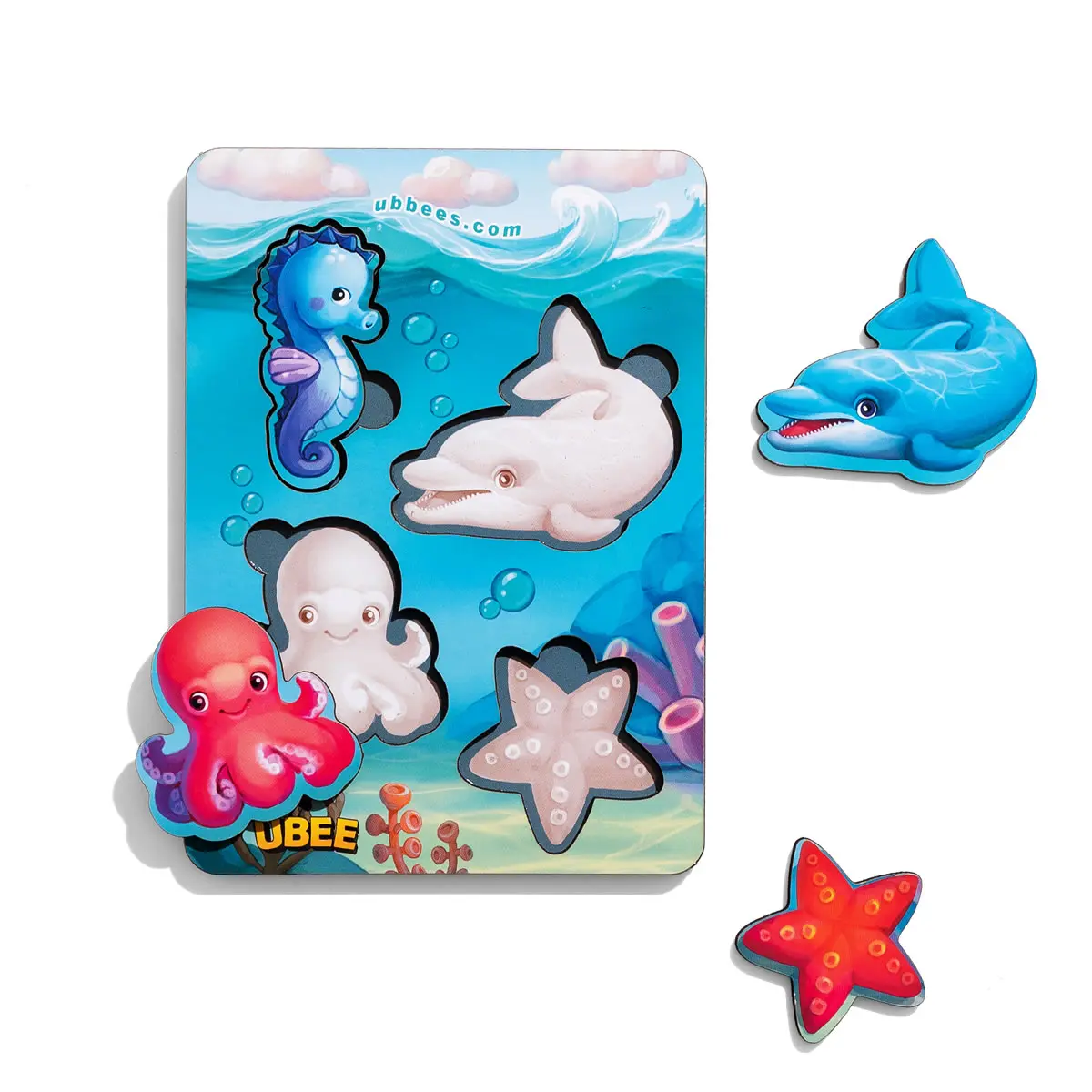 Дерев'яні вкладачі (рамка-вкладач) "Морські тварини – 1" (фон із підказкою)