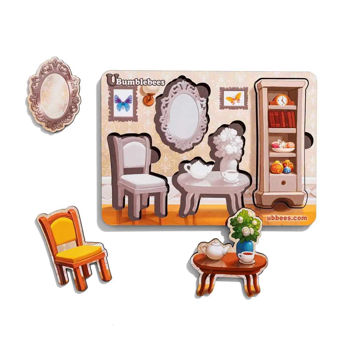 Дерев'яний пазл (рамки-вкладка) "Меблі-2" (фон із підказкою)