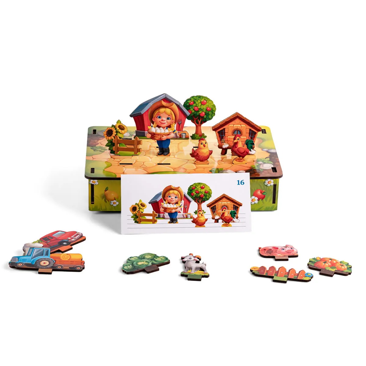 Дитяча розвиваюча гра з картками "Панорама: ферма" (Рамки-вкладка дерев'яні)