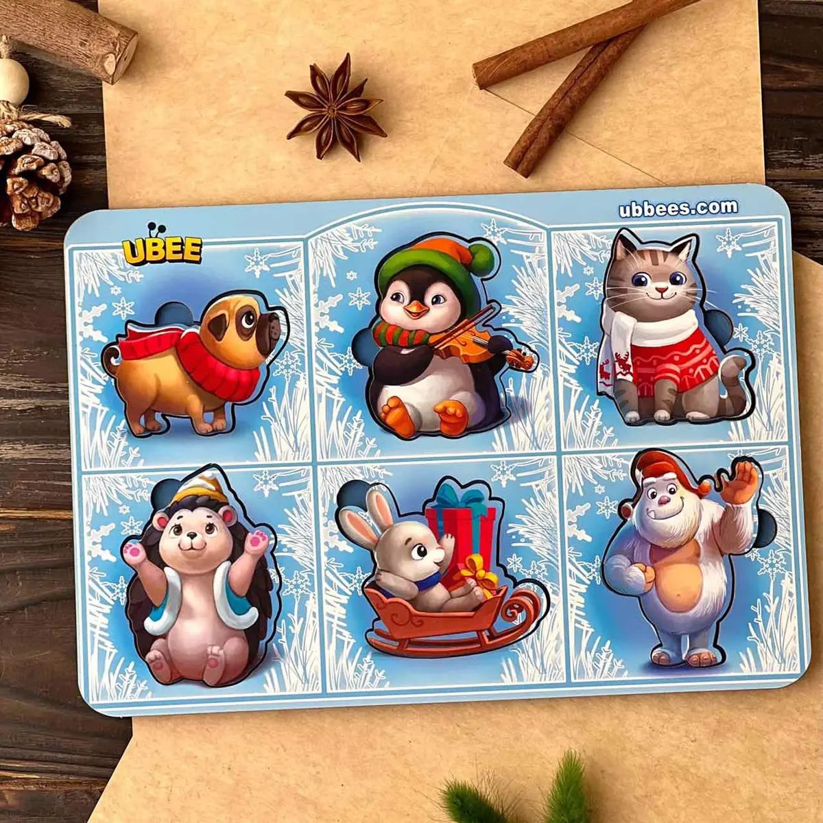 Новорічні вкладки з фоном 6 шт (Їжак)