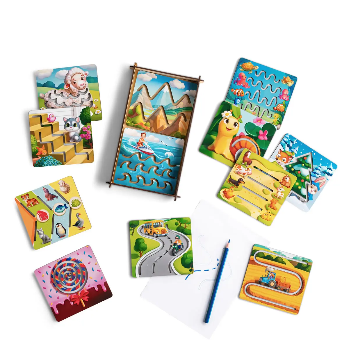 Дерев'яні трафарети для малювання 12 шт./ набір. Розвиваюча гра для дітей