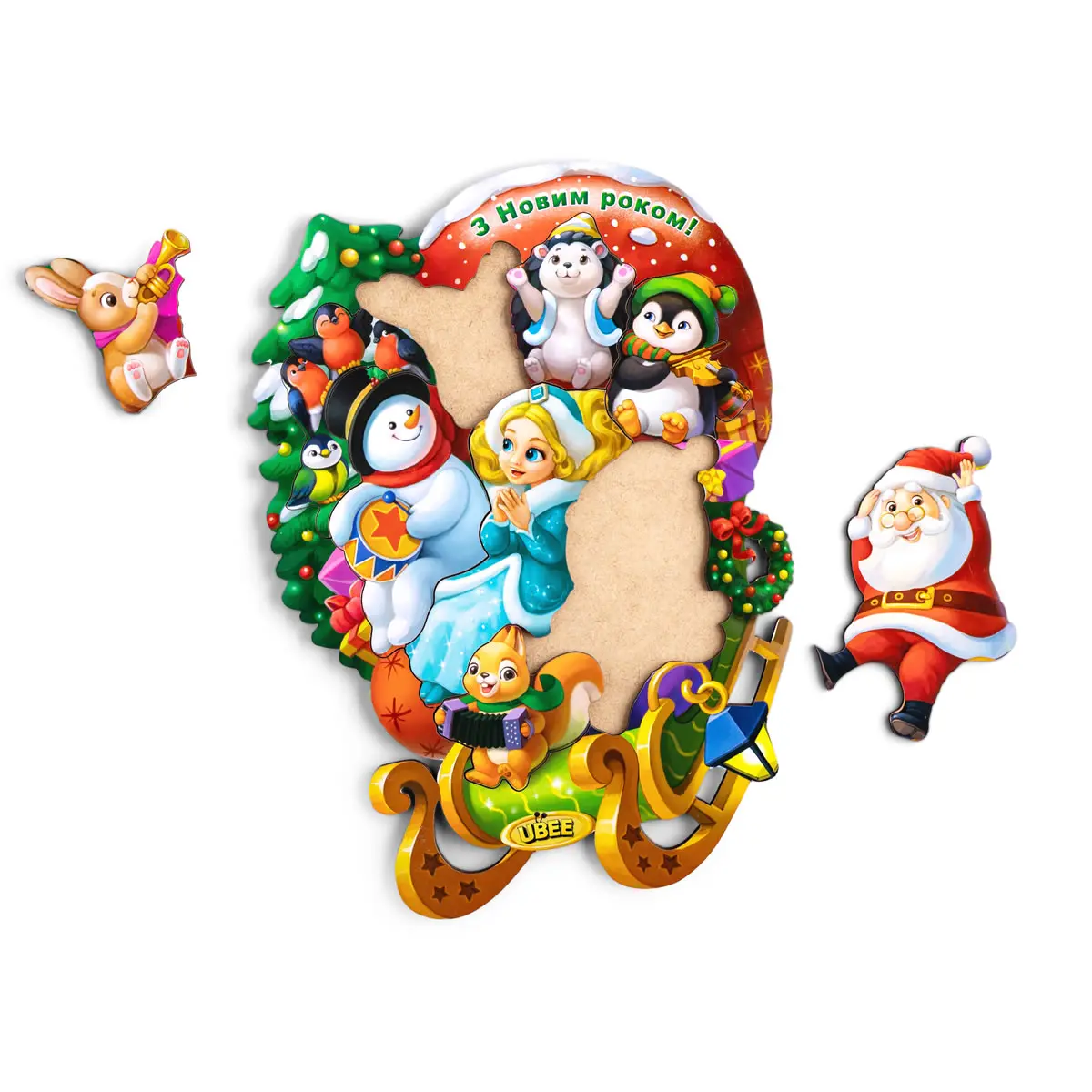 Дерев'яний пазл - вкладиш "Звірі на санчатах" - Розвиваюча гра