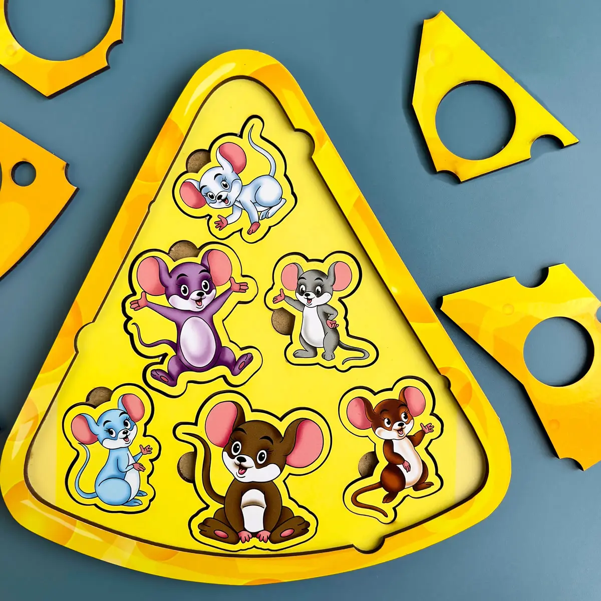 Дерев'яний сортер-головоломка "Мишки в сирі". Дитяча розвиваюча гра