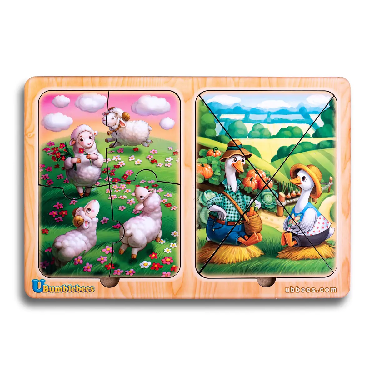 Дерев'яні пазли в рамці "Овечки та гуси" (Пазли вкладиши для гри з малятами)