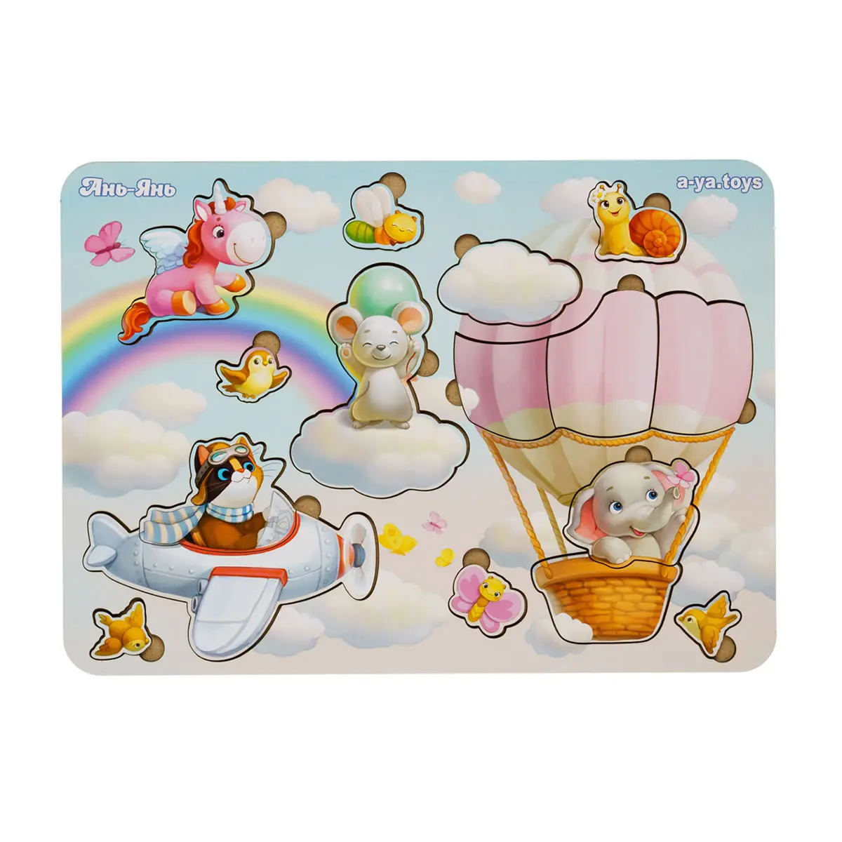 Дерев\'яний дитячий вкладиш - Сортер \"Звірі в хмарах\" - Рамка пазл великого розміру