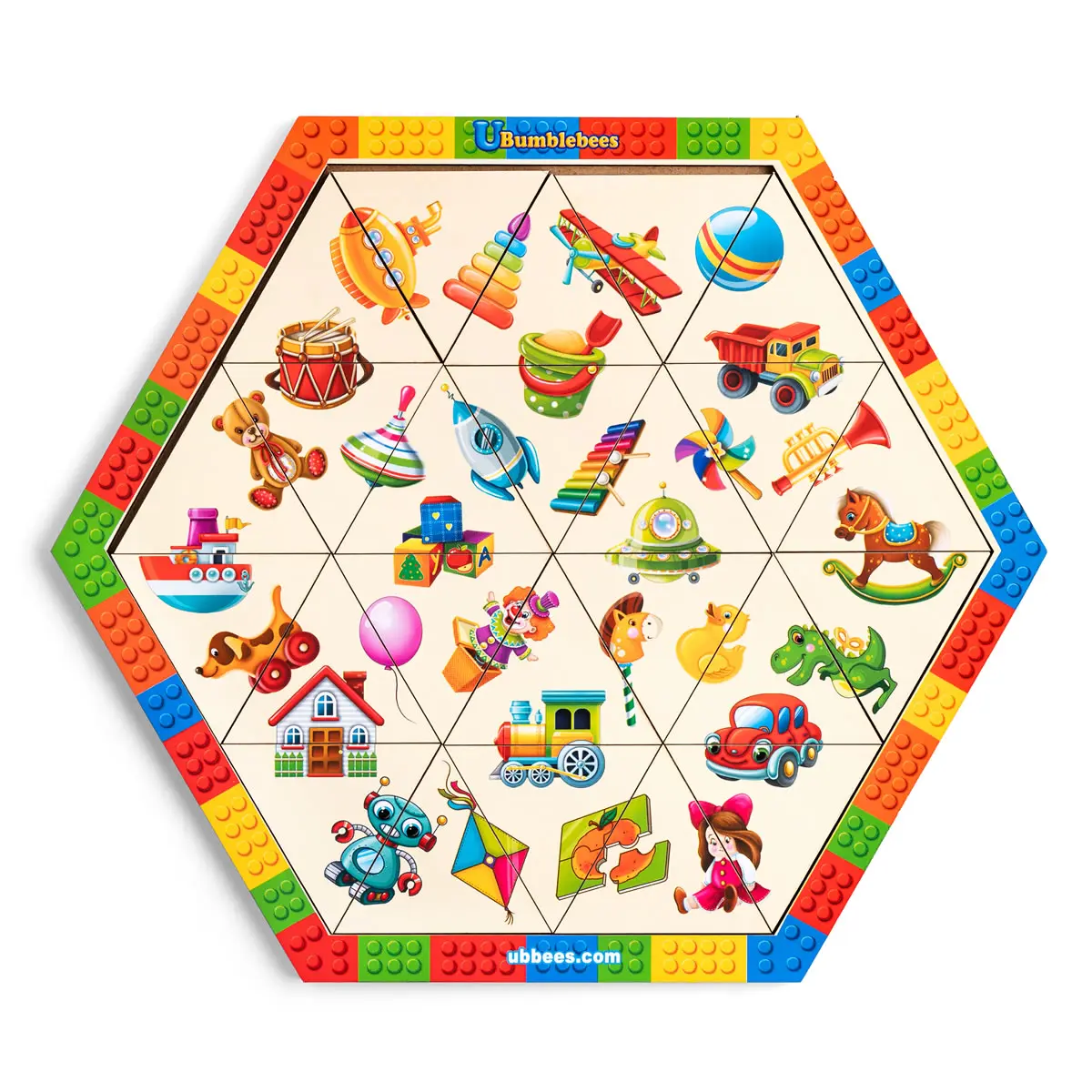 Дерев'яний пазл-головоломка "Іграшки". Рамка-вкладиш, логічна гра