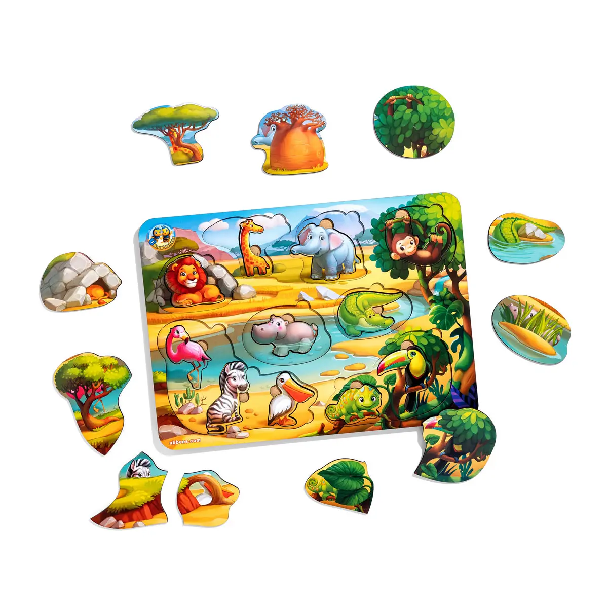 Дерев'яна вкладка-сортер "А де звірі?". (Розвиваючі ігри для дітей)