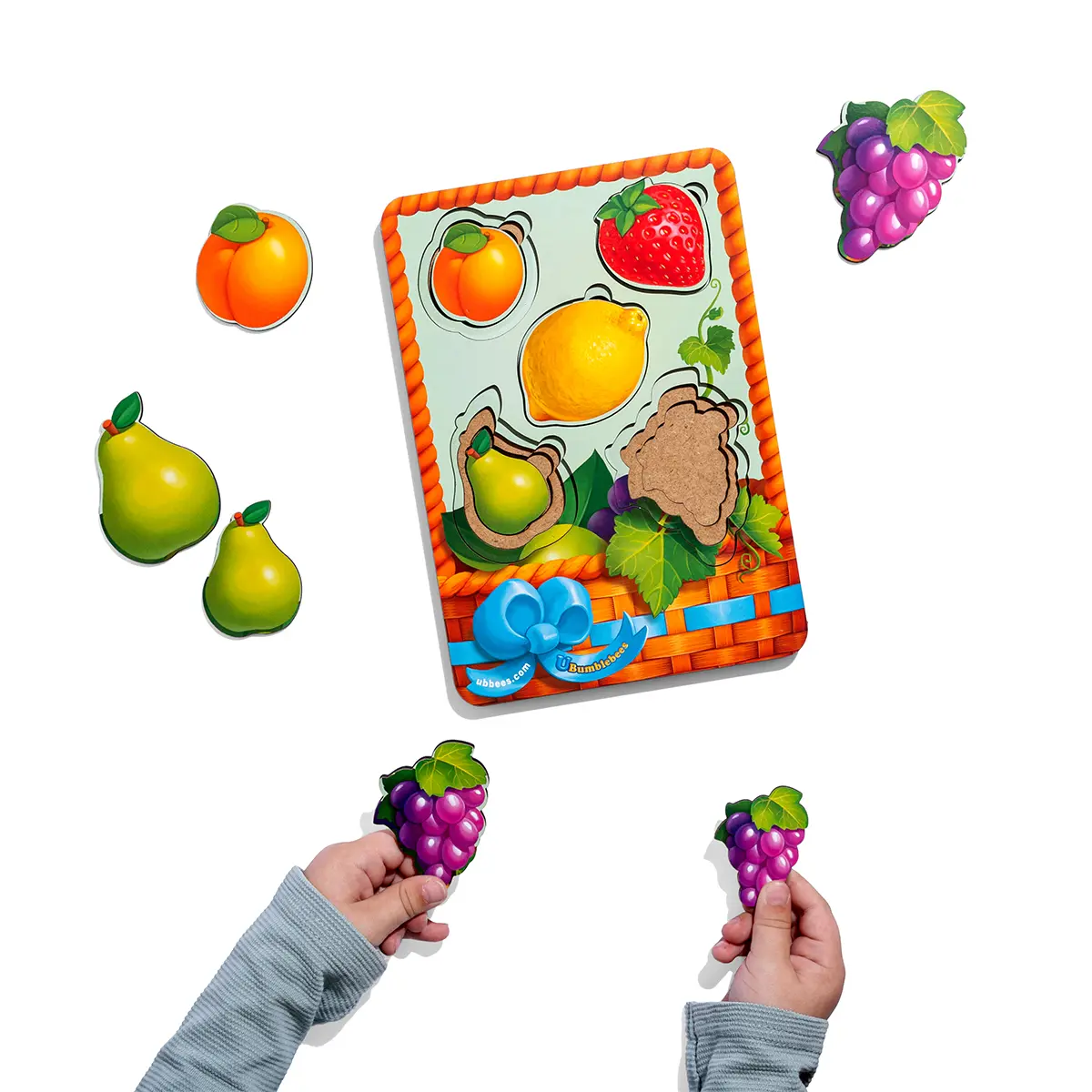 Дерев'яні пазли-вкладки більше чи менше "Кошик з фруктами - 2"