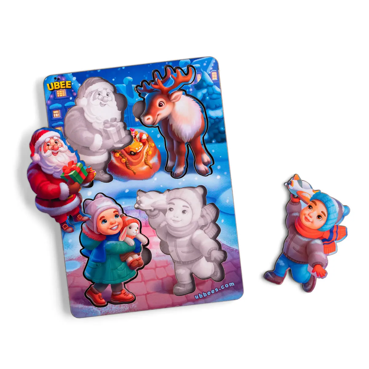 Дерев'яні пазли-вкладки з фоном "Новорічні - 2"